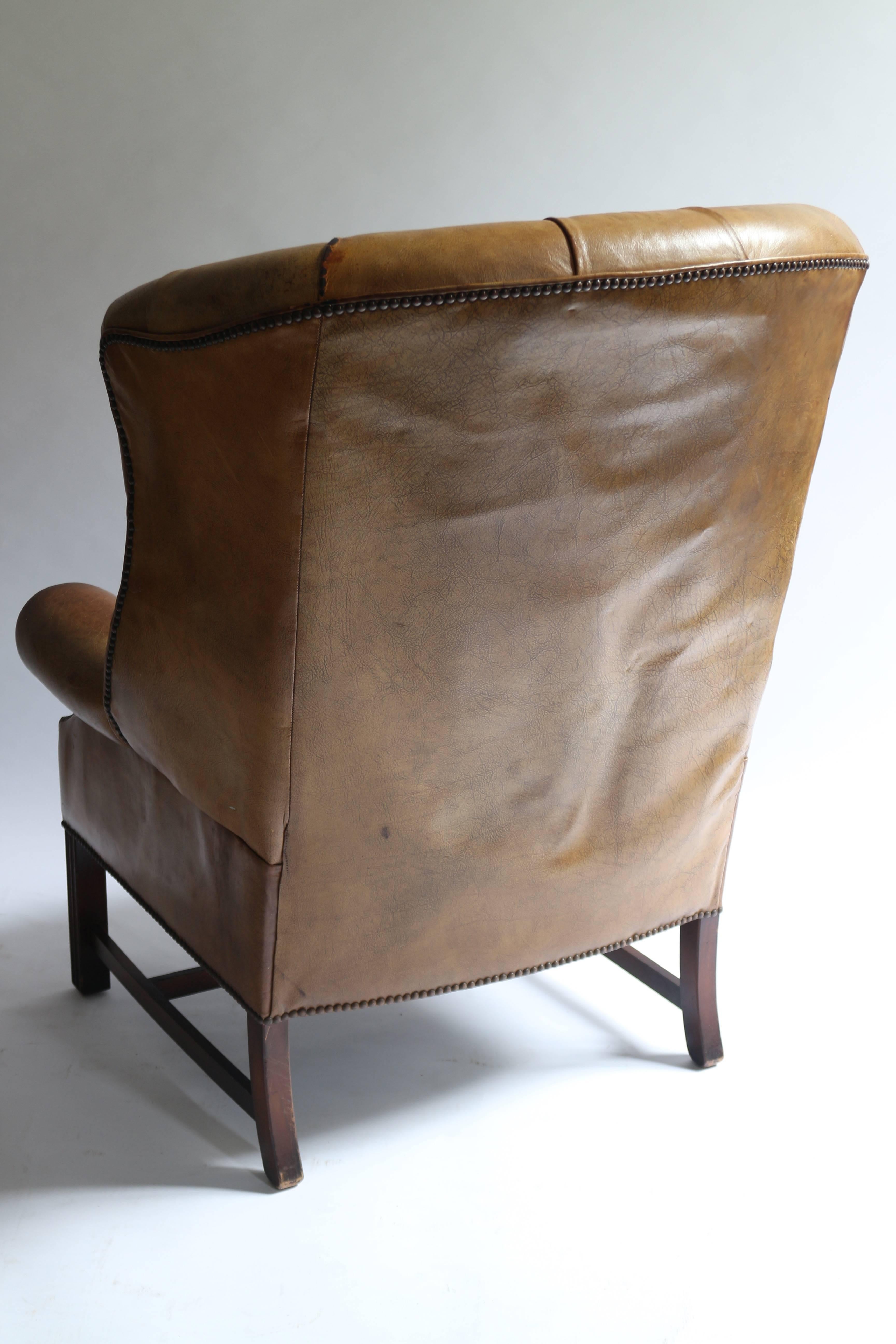 Georgian Good Leather Wing Chair from the 1920s For Sale