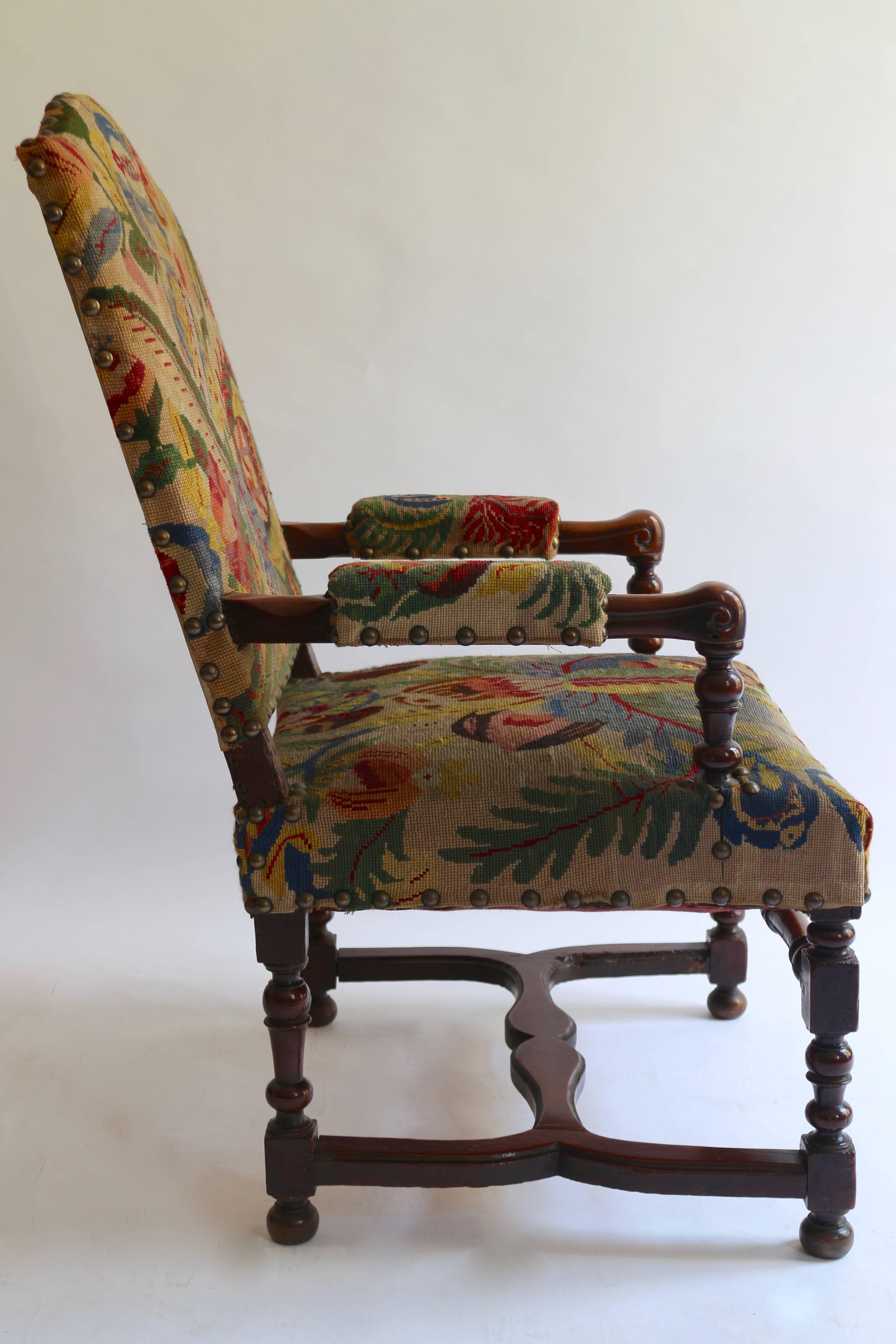 Hand-Woven French Period Louis the XIV Armchair For Sale