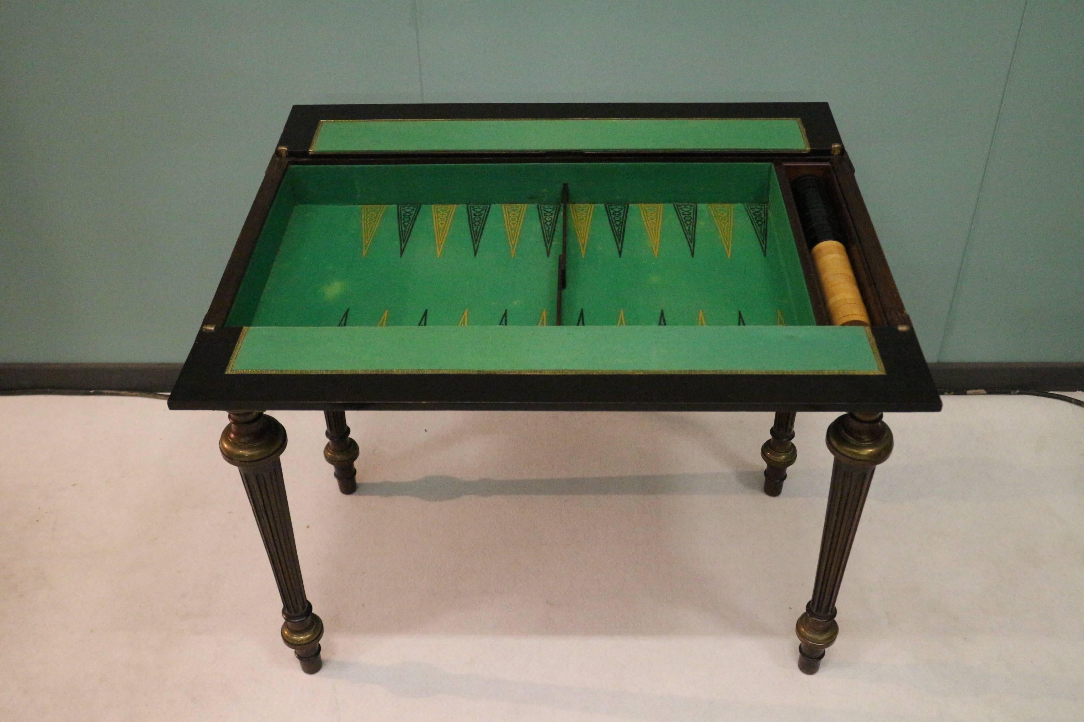 Inlay French Rosewood Game Table, Made by A. Baslea in Lyon For Sale