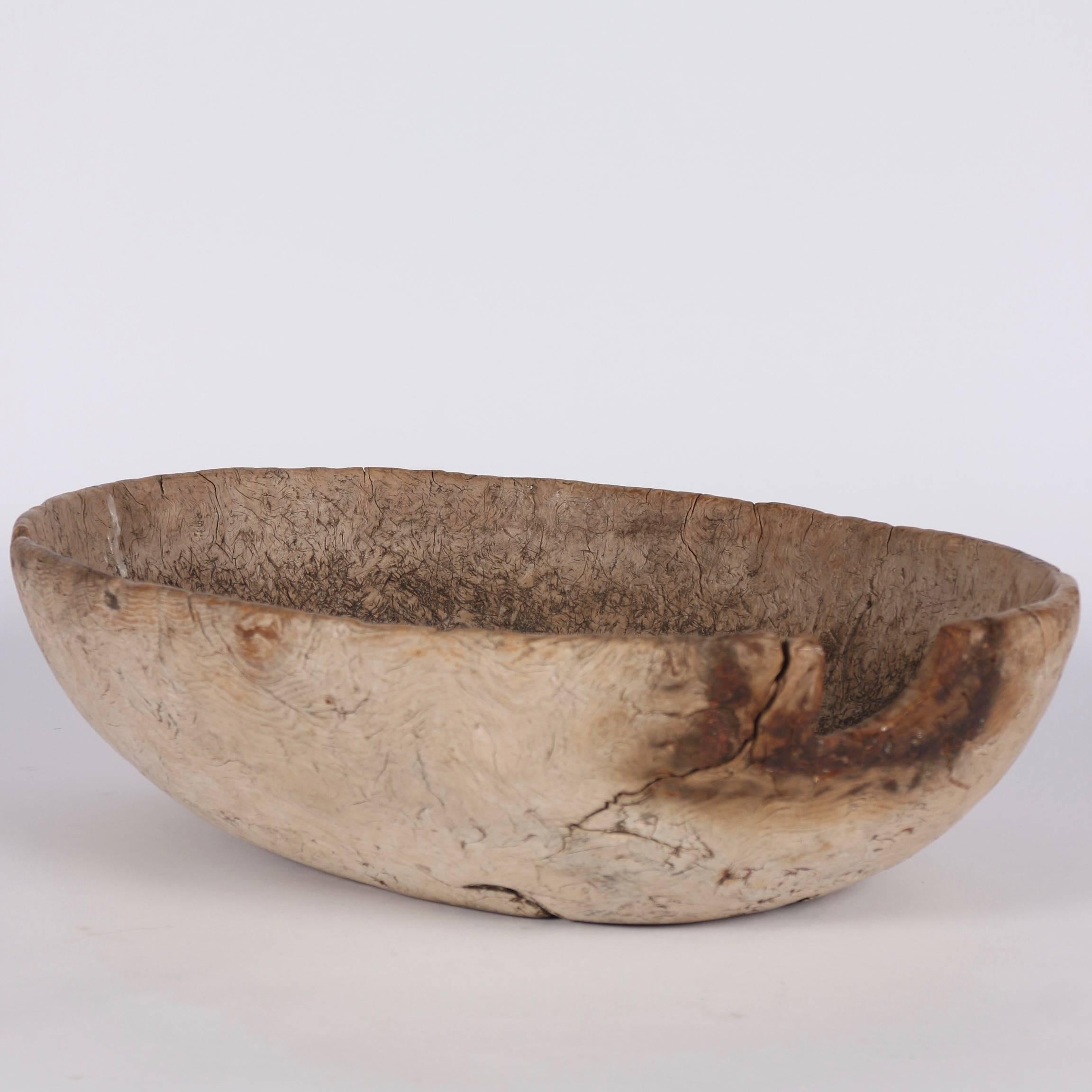 Country Early 19th Century Swedish Bowl in Bleached Root Wood For Sale