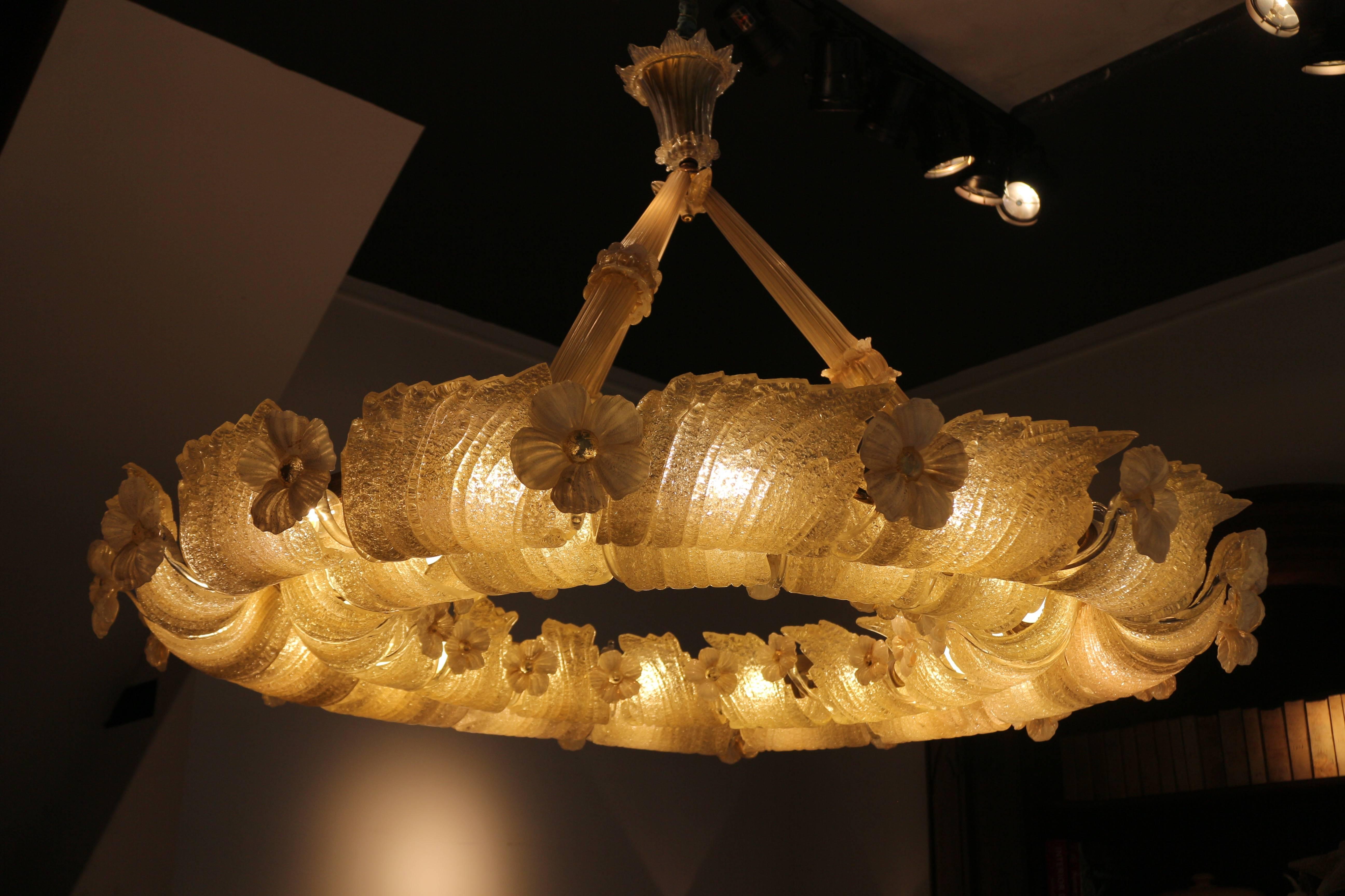 Art Deco Spectacular Murano glass chandelier , Venice 1940's , made by Ercole Barovier