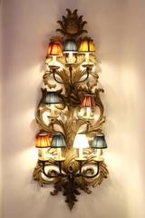 Pair of Very Large Wooden Carved Wall Lights, Italy, 1900