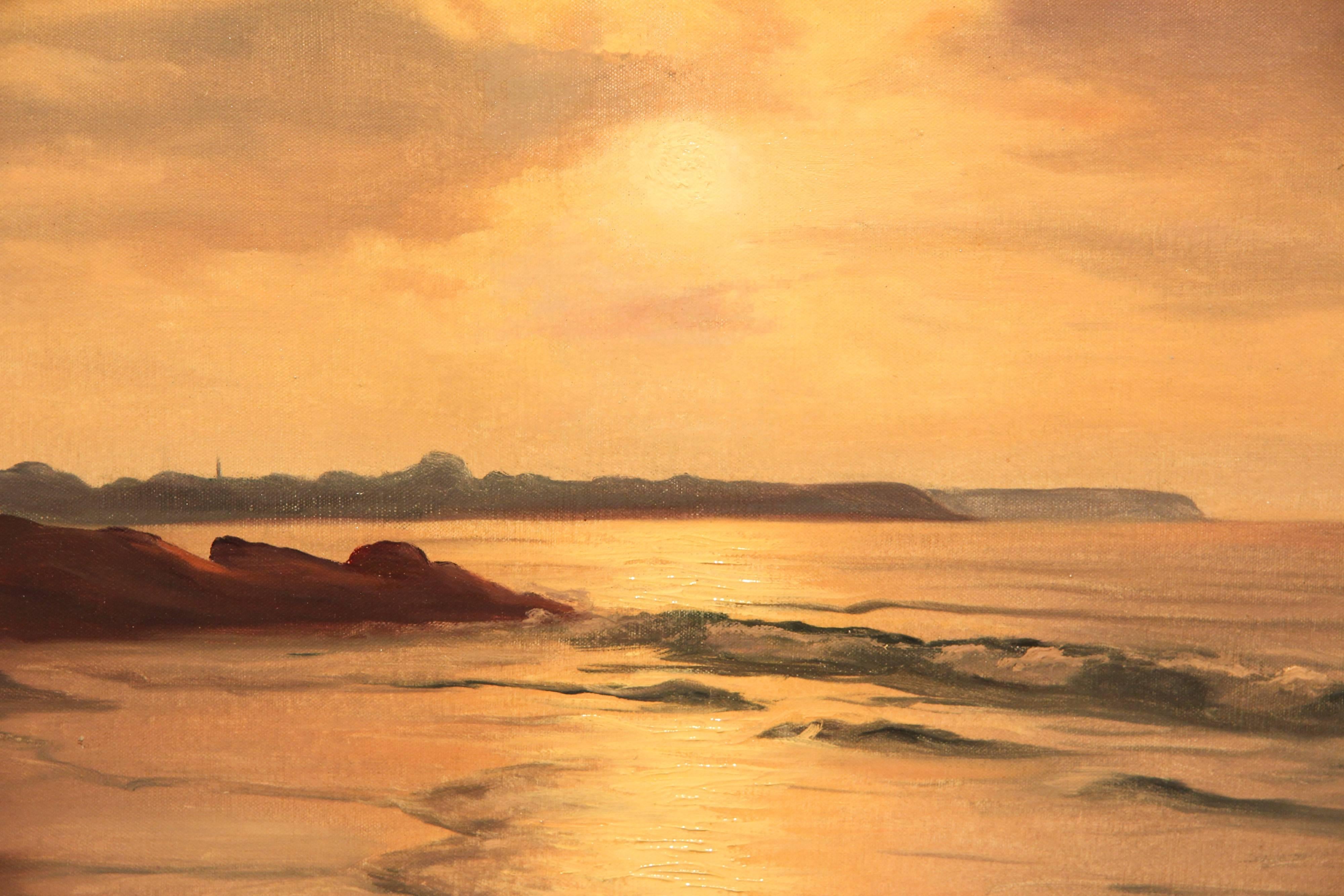 Brittany coast sunset by Roger de la Corbiere, 1930-1960. Oil on canvas, signed. 18x22".

All of the items that we advertise for sale have been as accurately described as possible and are in excellent condition, unless otherwise stated.
