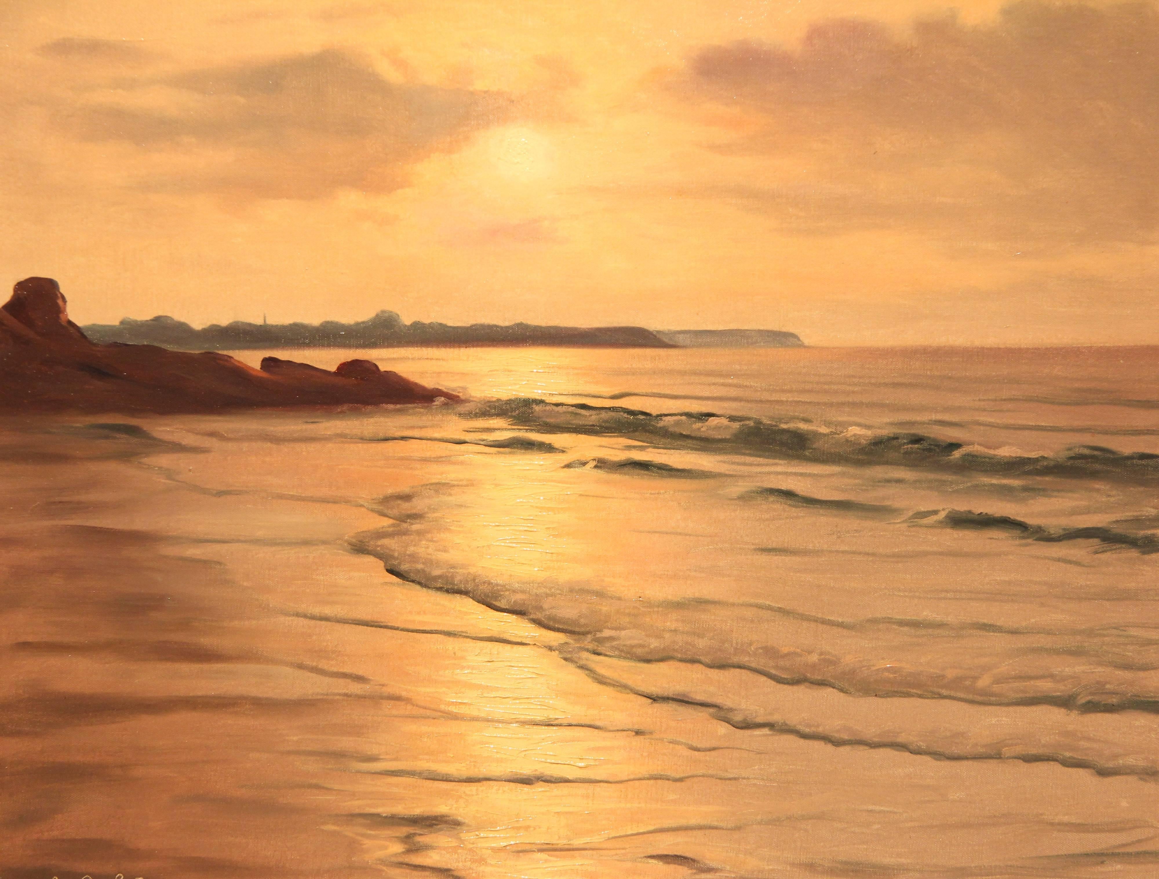 Brittany Coast Sunset Oil Painting by Roger de la Corbiere In Good Condition In Wiltshire, GB