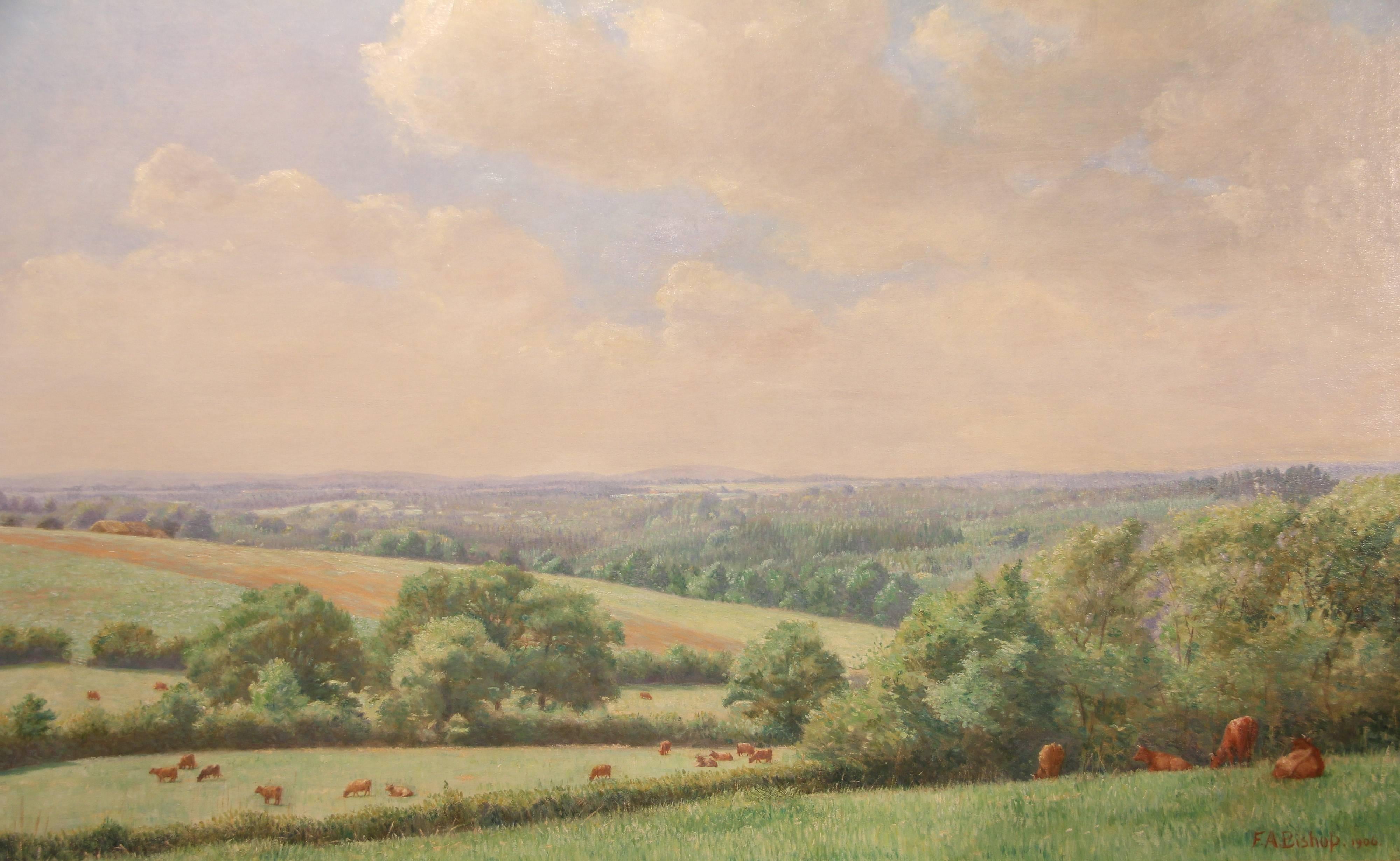 Home Countries landscape by Frederick A.Bishop, signed 1906. 1905-39 London landscape painter who exhibited R.A. Institute and Liverpool. Oil on canvas, 24x36".

All of the items that we advertise for sale have been as accurately described as