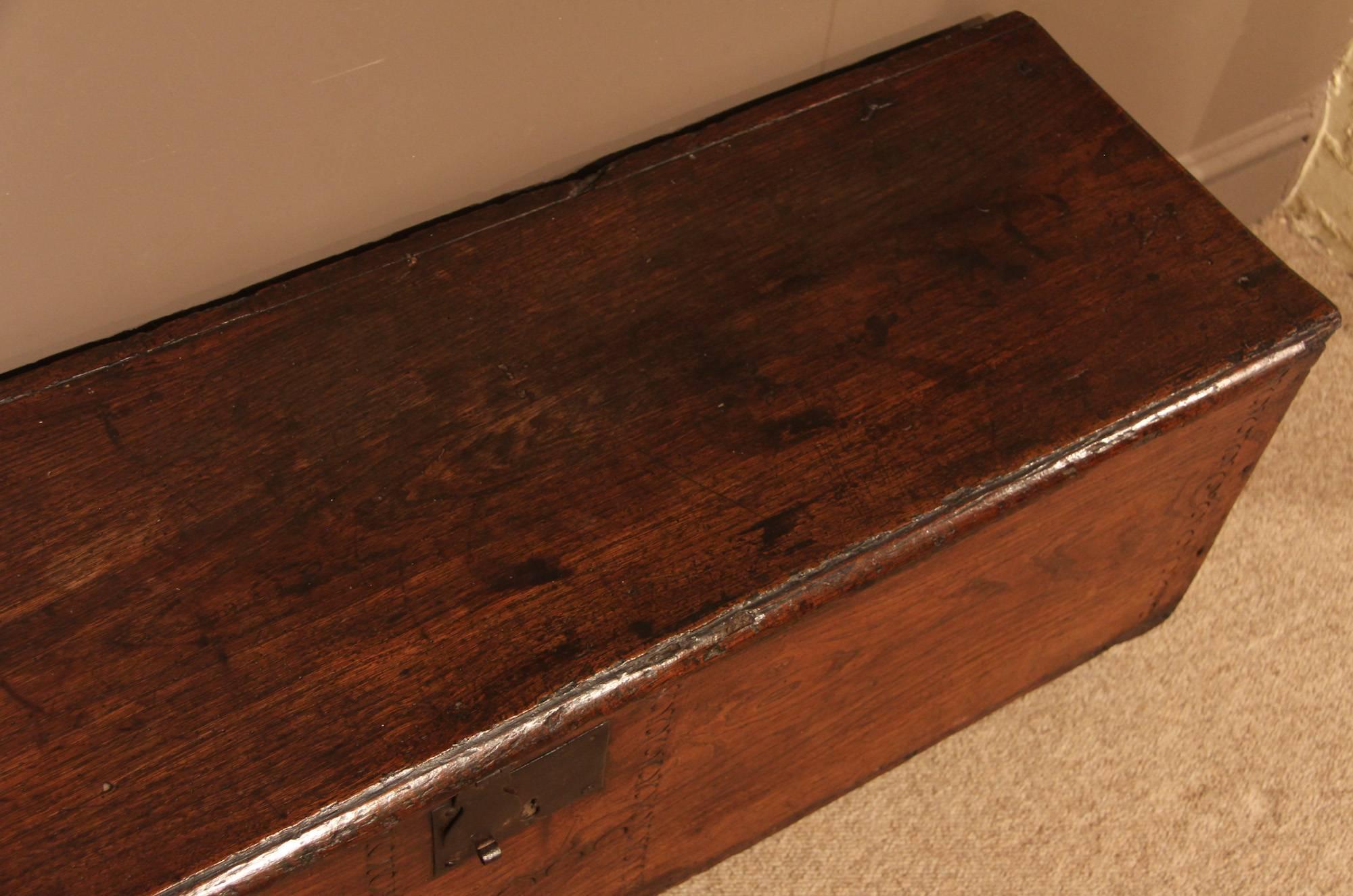 18th Century and Earlier Early 18th Century Six-Plank Elm Coffer, circa 1720