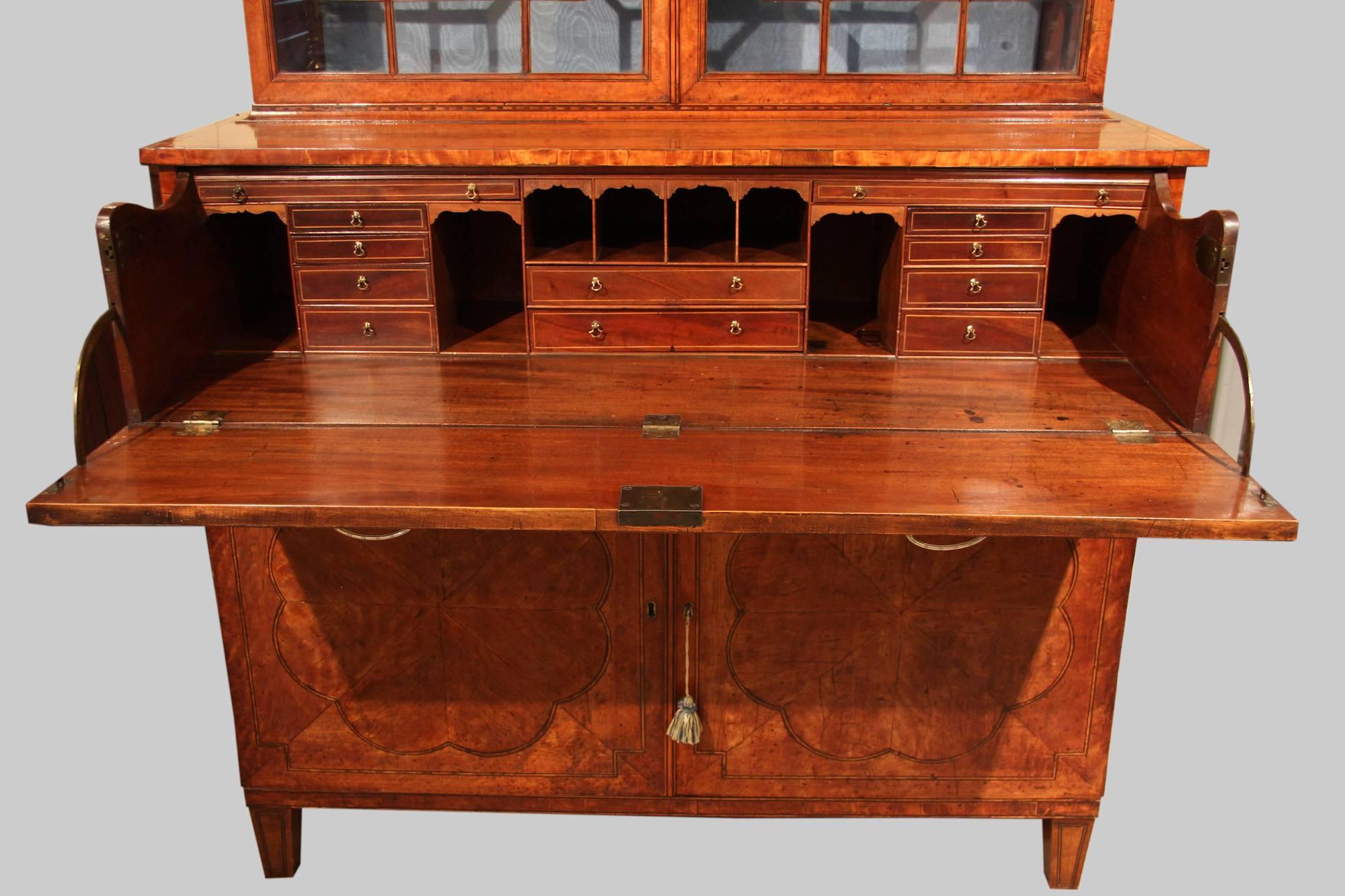 Late 18th Century West-Indies Satinwood Secretaire Bookcase For Sale 4