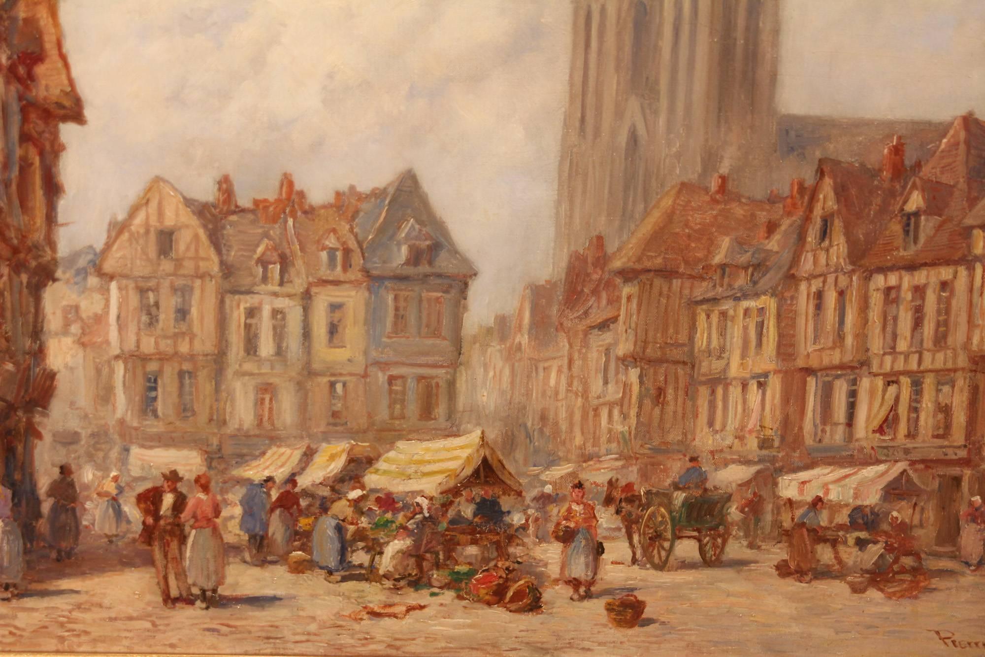 "Quimper, Brittany" oil painting by Pierre le Boeuf. Pseudonym for Thomas Edward Francis who flourished between 1900 and 1940, painting Normandy and Belgium. Oil on canvas, 20 x 30", signed title inscribed verso.

All of the items