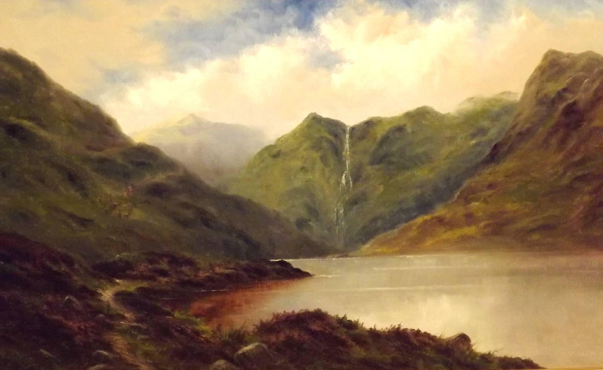 "Loch Callater with a view of Breakneck Falls" by Samuel John Barnes, 1847-1901. Signed and dated 1901. Oil on board. A painter of Scottish landscapes. Exhibited R.A. R.H.A. Patronized by Queen Victoria.

Dimensions framed:
Width