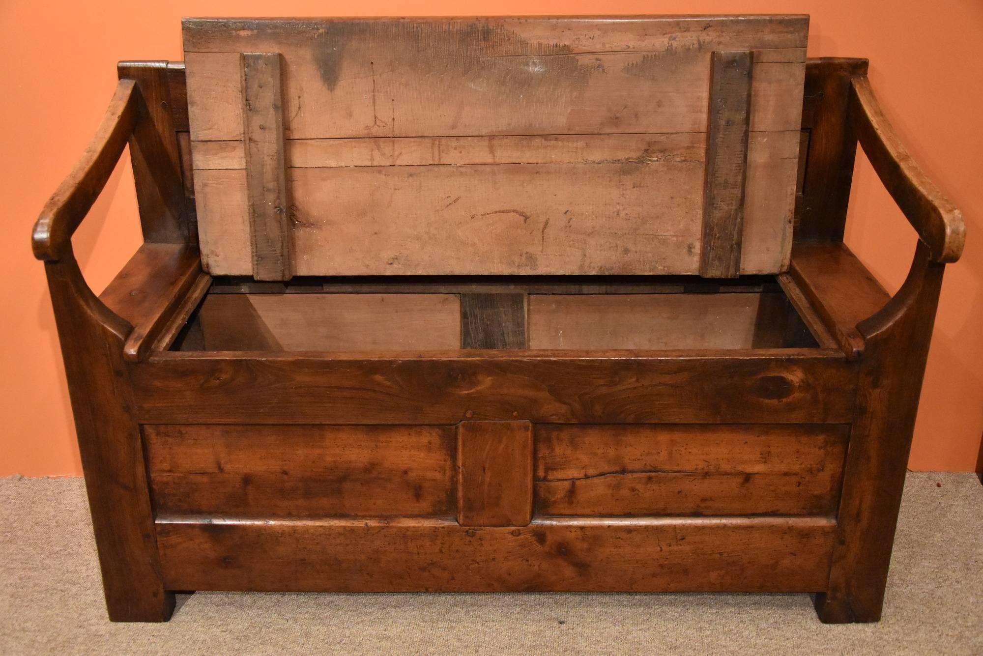 A handsome French chestnut and fruitwood bench with lift up seat for storage Brittany, circa 1830.

All of the items that we advertise for sale have been as accurately described as possible and are in excellent condition, unless otherwise stated.