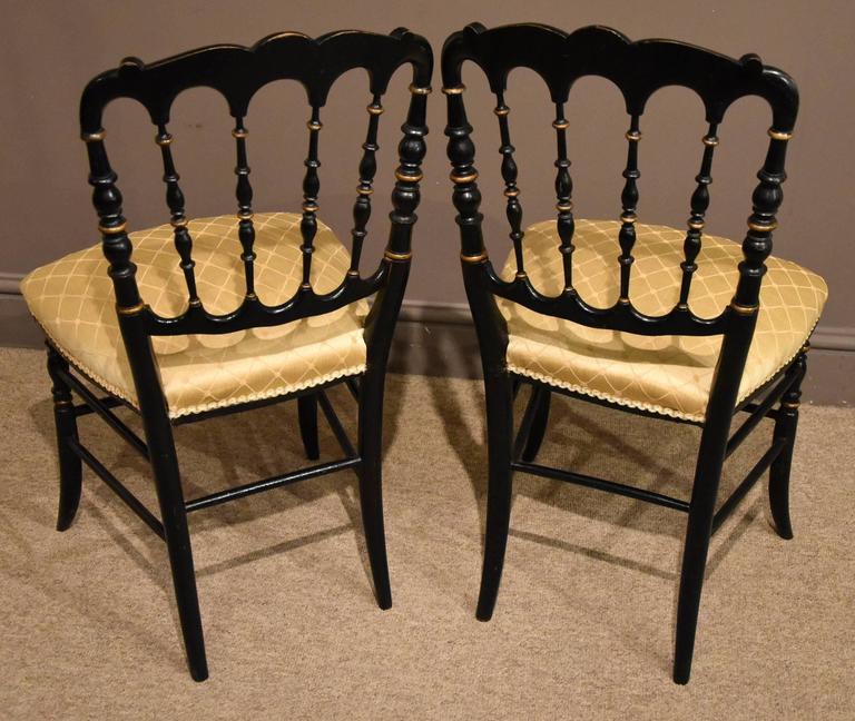 Attractive Pair of Ebonized and Painted Victorian Bedroom Chairs For