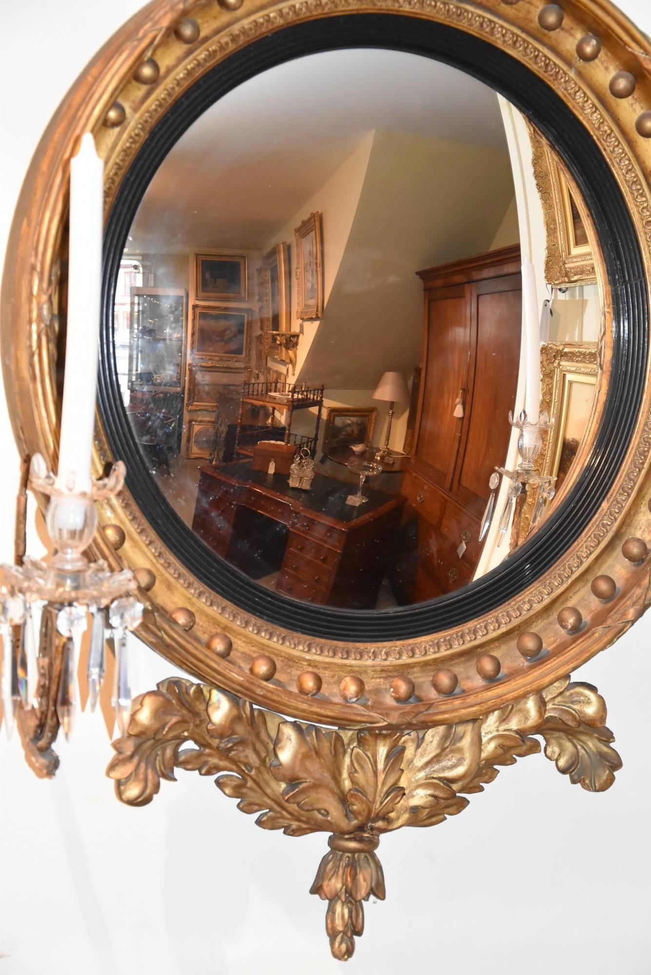 English Regency Giltwood Convex Mirror For Sale