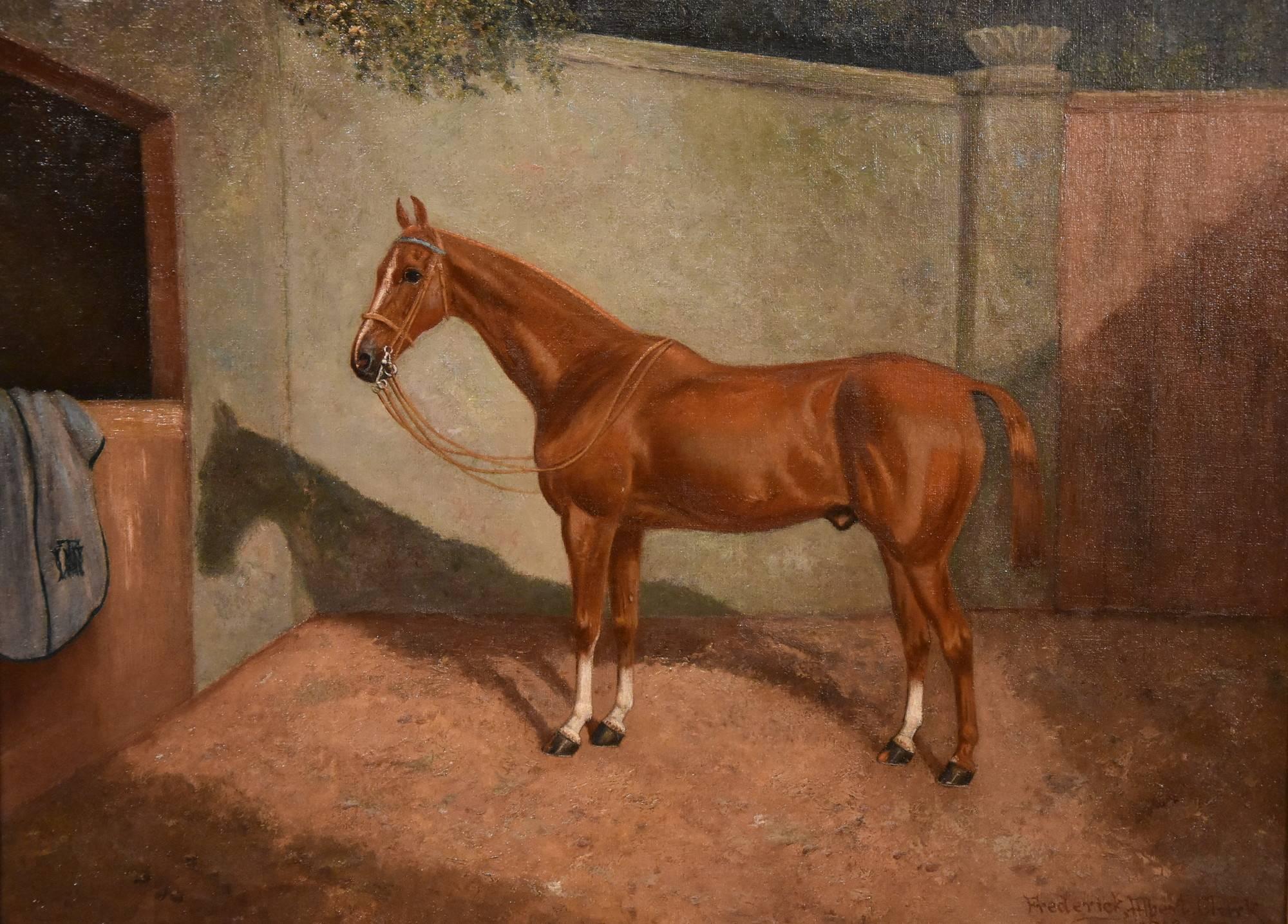 "A Hunter" by Frederick A Clark. Who flourished 1900-1920 was a member of the Clark family who were influenced by JF Herring. Oil on canvas. Signed and dated 1908.

Dimensions unframed:
height 20" x width 24"

Dimensions