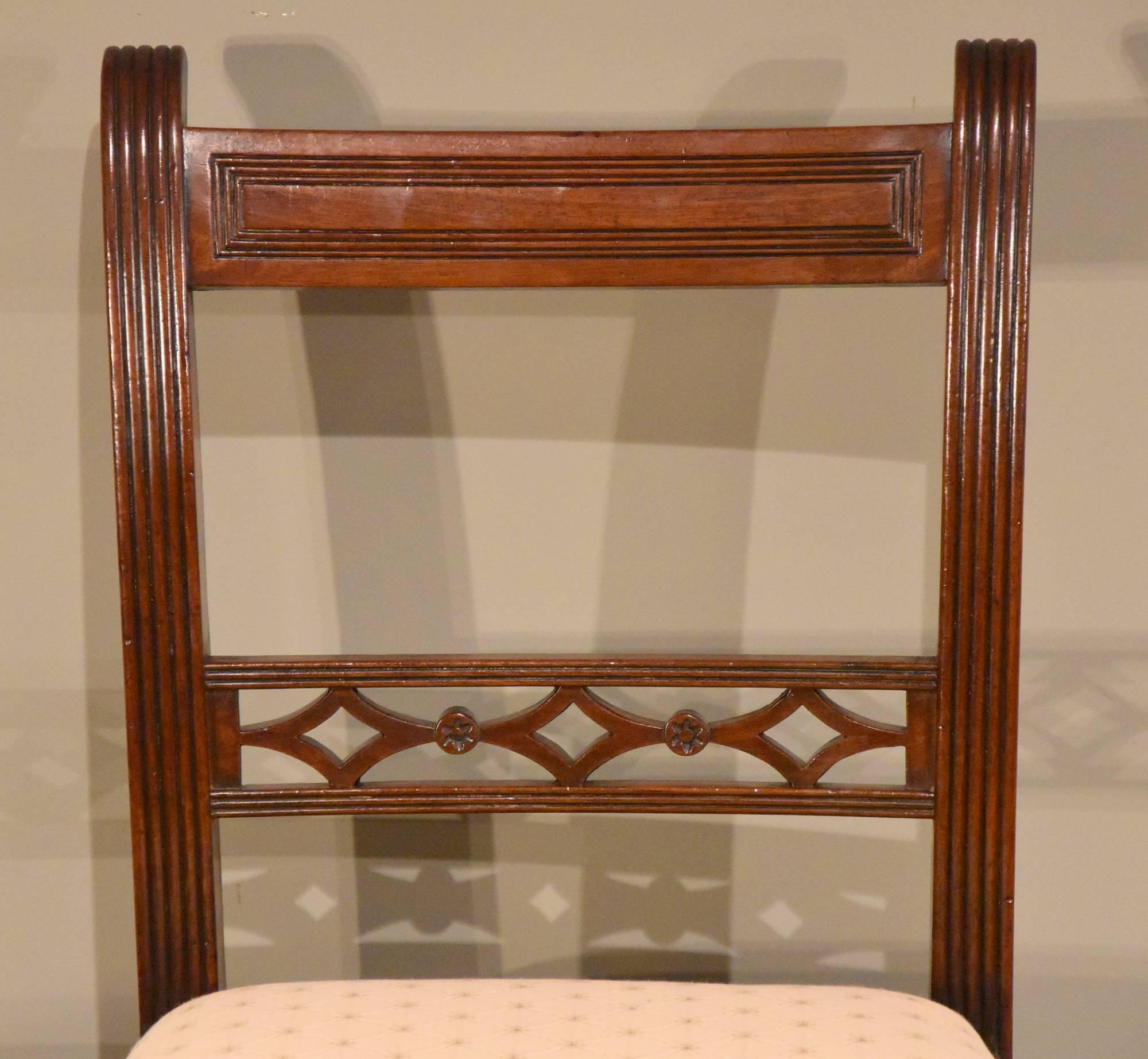 Early 19th Century Good Set of Six Regency Period Mahogany Lattice Back Reeded Dining Chairs