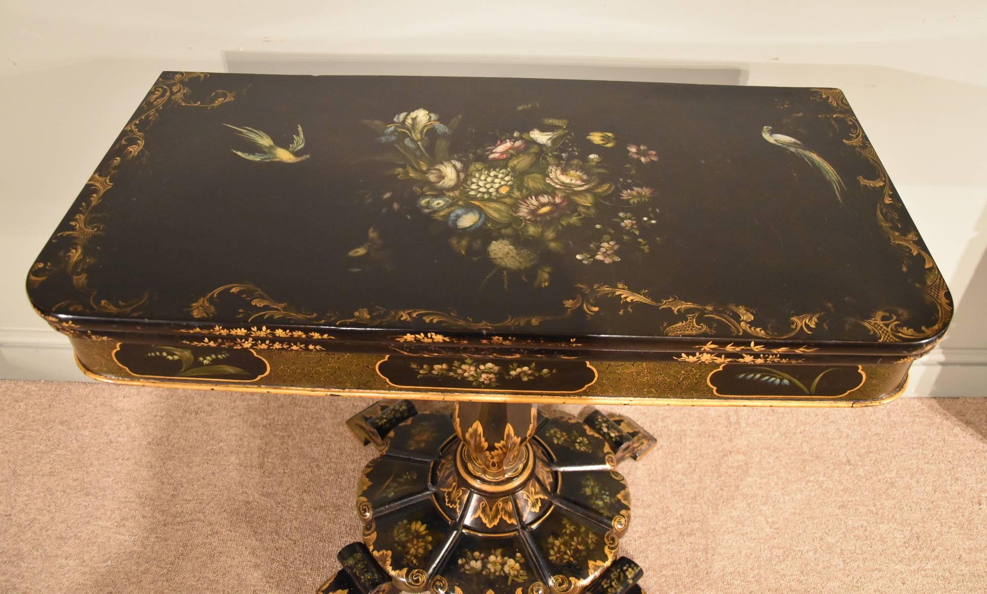 English Superb William IV Japanned Card Table