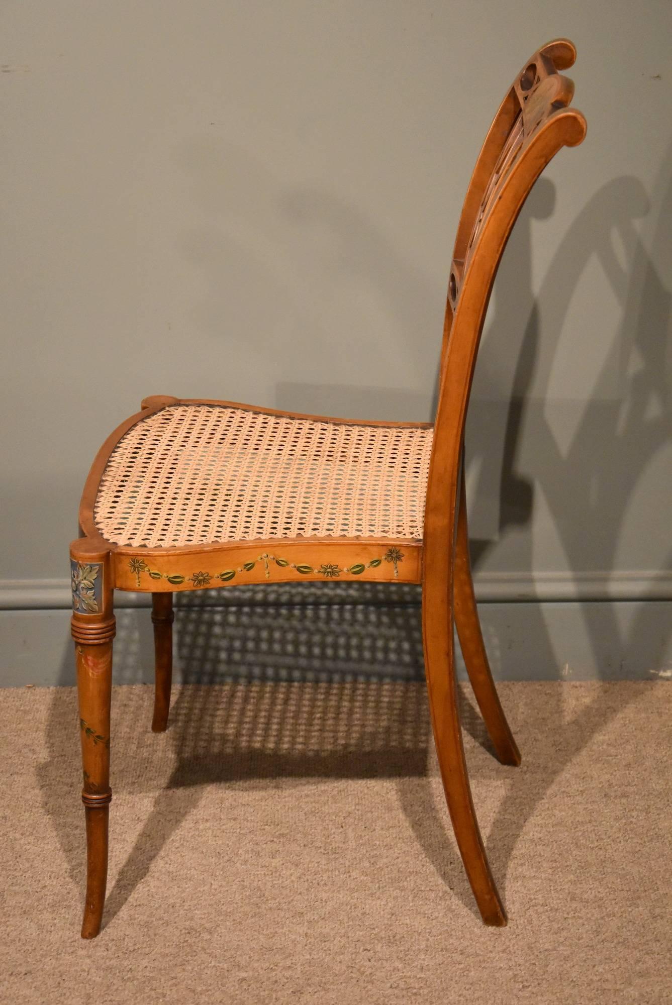 Late 19th Century Set of Four Satinwood Hand-Painted Chairs 1