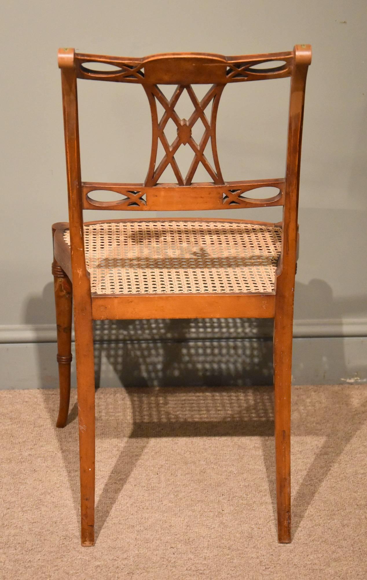 Late 19th Century Set of Four Satinwood Hand-Painted Chairs 2