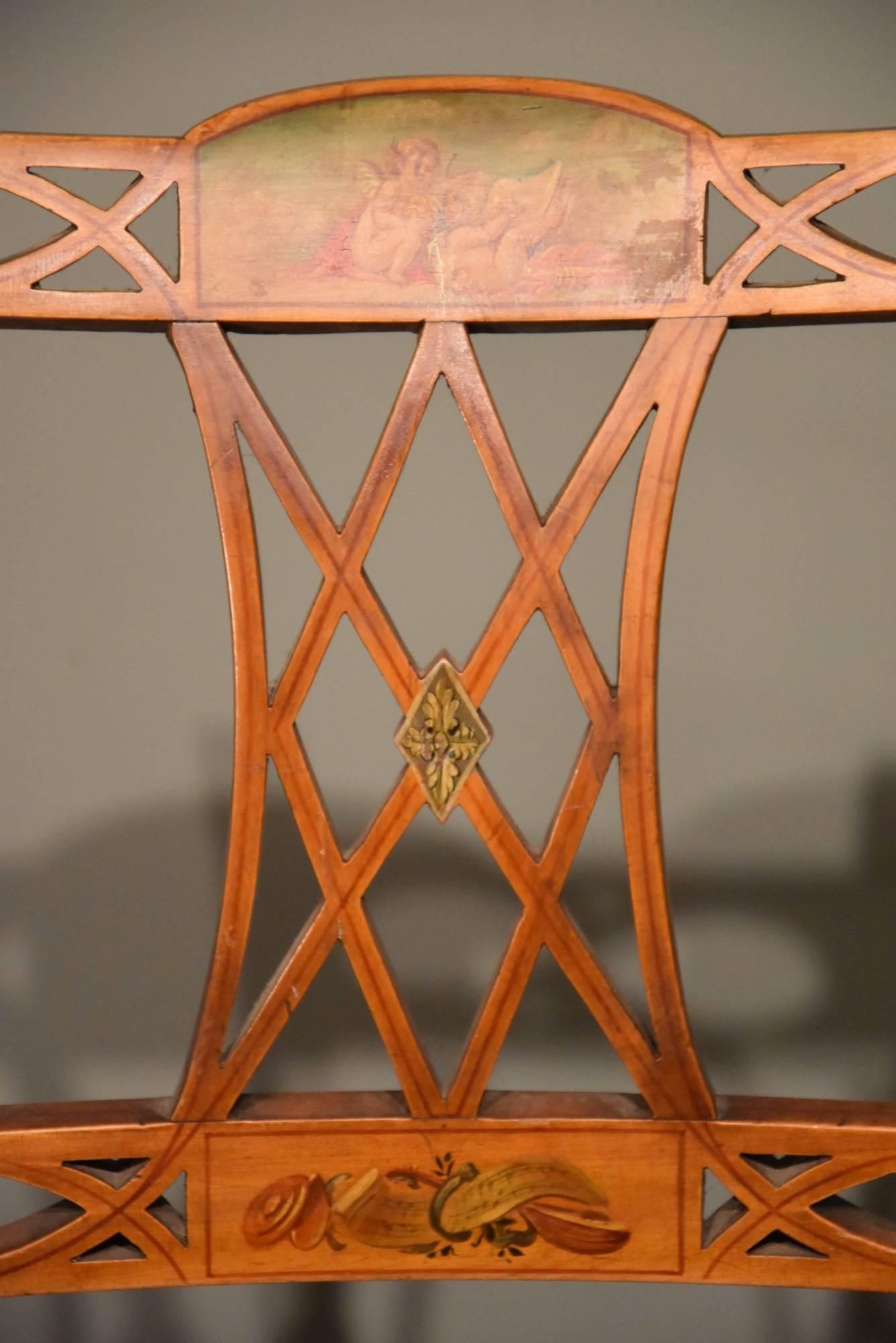Late 19th Century Set of Four Satinwood Hand-Painted Chairs 3