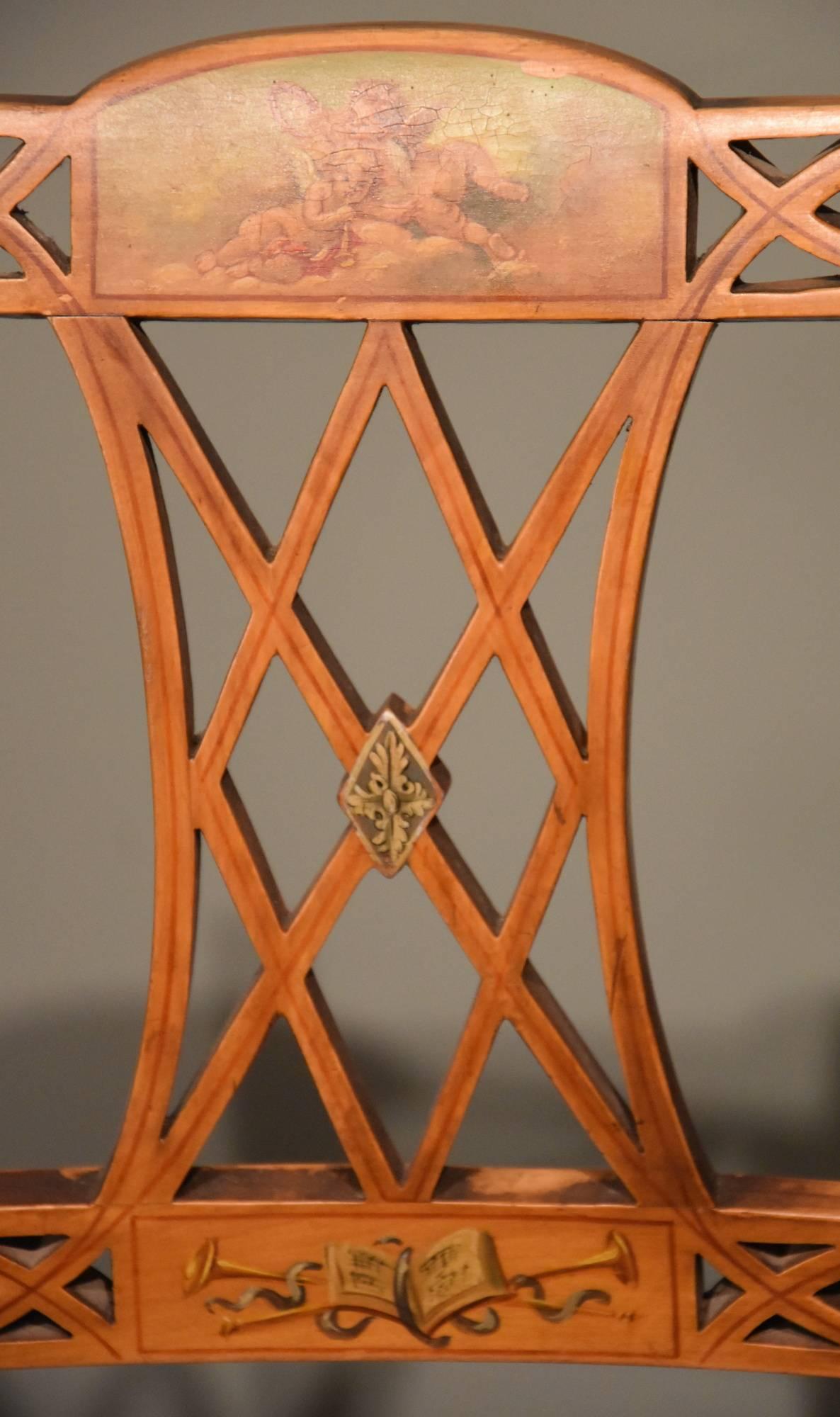 Late 19th Century Set of Four Satinwood Hand-Painted Chairs 5