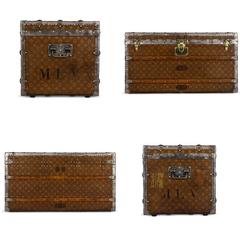 Antique Louis Vuitton Tisse Monogram Malle Courier / Steamer Trunk, circa 1900