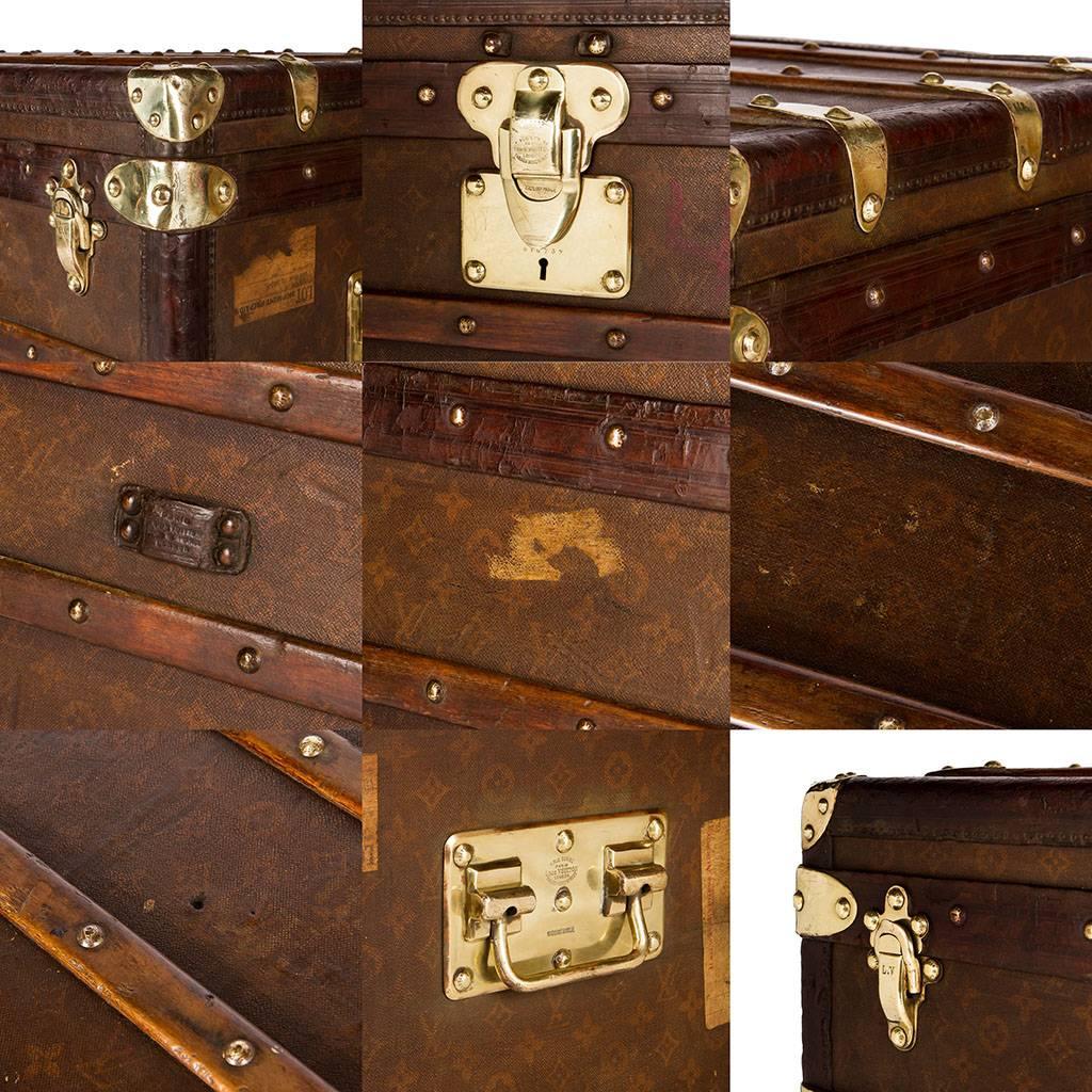 Antique Louis Vuitton Monogram Malle Courier / Steamer Trunk, circa 1900 In Excellent Condition In Royal Tunbridge Wells, Kent