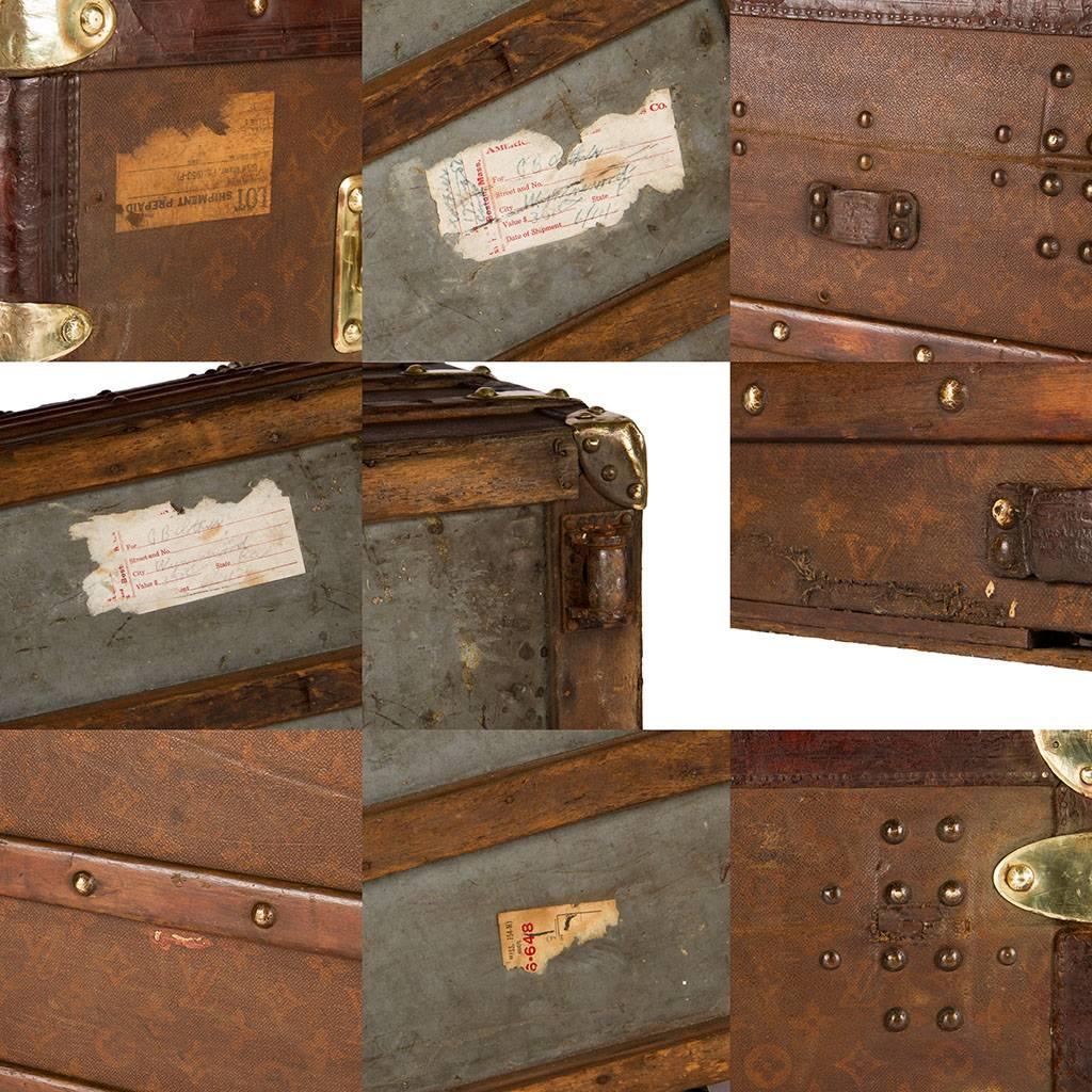 Early 20th Century Antique Louis Vuitton Monogram Malle Courier / Steamer Trunk, circa 1900