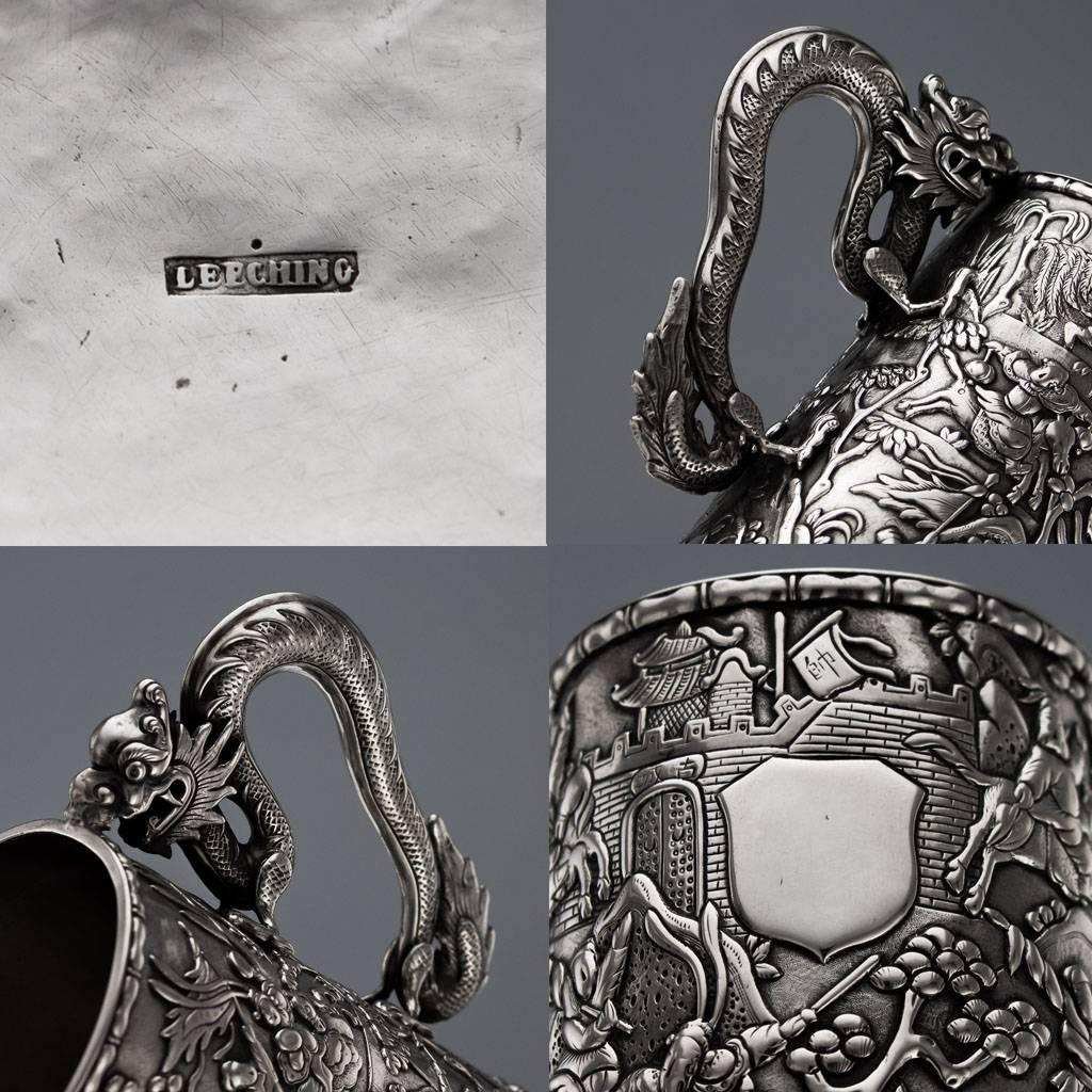 Antique 19th Century Rare Chinese Export Solid Silver Battle Scene Mug, Leeching 3