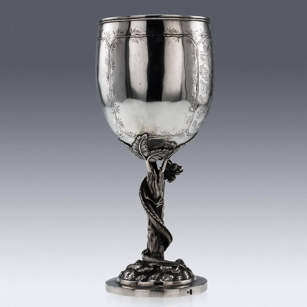 Late 19th Century Rare Chinese Export Solid Silver Massive Trophy Cup/Goblet, circa 1870