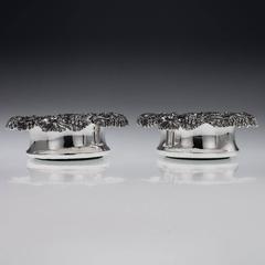 Antique 19th Century Rare Regency Solid Silver Pair of Large Wine Coasters