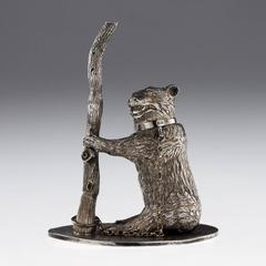 Antique 19th Century Rare Victorian Solid Silver Novelty Bear Inkwell, Sheffield