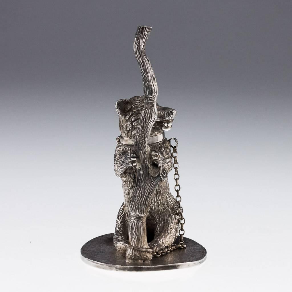 Late 19th Century Antique 19th Century Rare Victorian Solid Silver Novelty Bear Inkwell, Sheffield