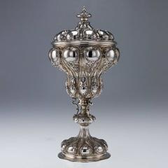 Rare Victorian Solid Silver Massive Cup & Cover, J S Hunt, circa 1850
