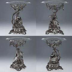 Victorian Solid Silver Magnificent Figural Comports, Hunt, circa 1848