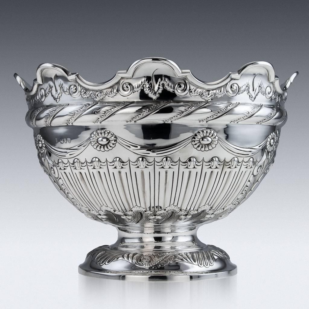 English Antique Victorian Solid Silver Large Centrepiece Punch Bowl, circa 1891