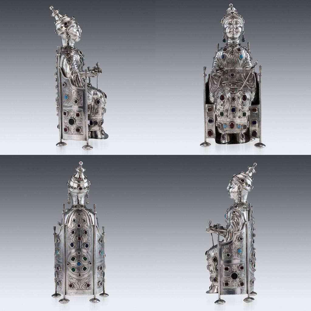 Antique German Jewelled Solid Silver Large King & Queen Figures, circa 1890 In Excellent Condition In Royal Tunbridge Wells, Kent