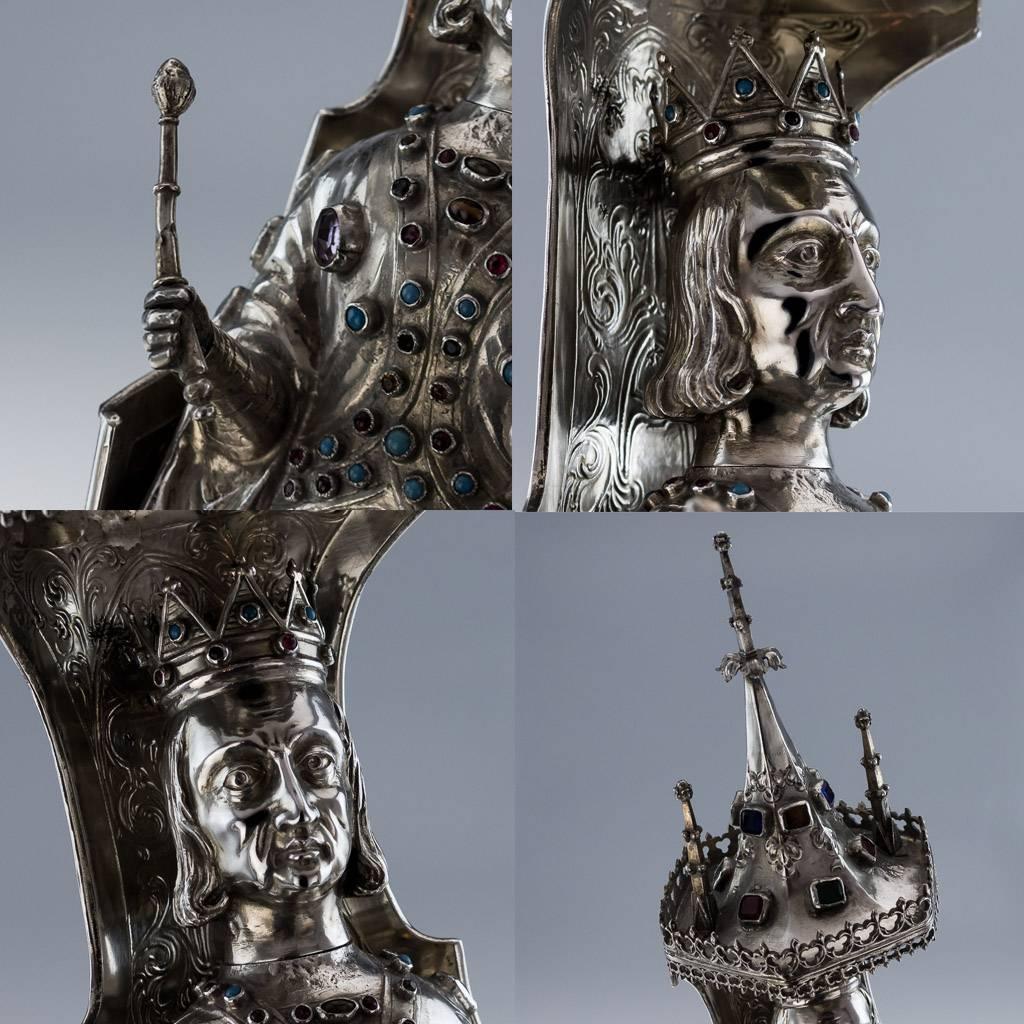 Late 19th Century Antique German Jewelled Solid Silver Large King & Queen Figures, circa 1890