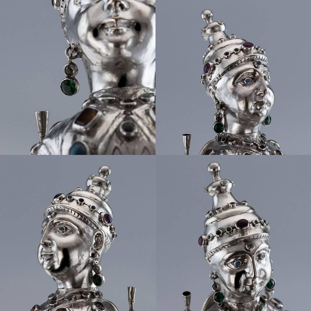 Antique German Jewelled Solid Silver Large King & Queen Figures, circa 1890 1