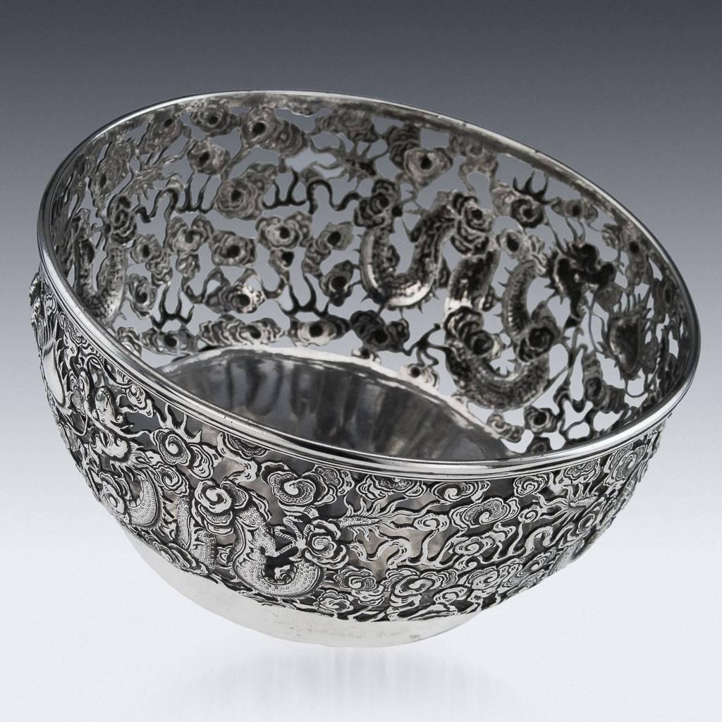 Late 19th Century Antique 19th Century Chinese Export Silver Wang Hing Dragon Bowl, circa 1890