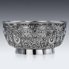 Antique 19th Century Chinese Export Silver Wang Hing Dragon Bowl, circa 1890