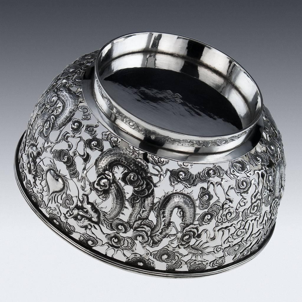 Antique 19th Century Chinese Export Silver Wang Hing Dragon Bowl, circa 1890 1