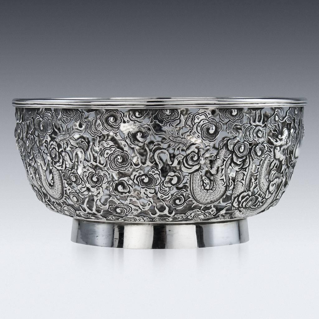 Antique 19th Century Chinese Export Silver Wang Hing Dragon Bowl, circa 1890 In Excellent Condition In Royal Tunbridge Wells, Kent