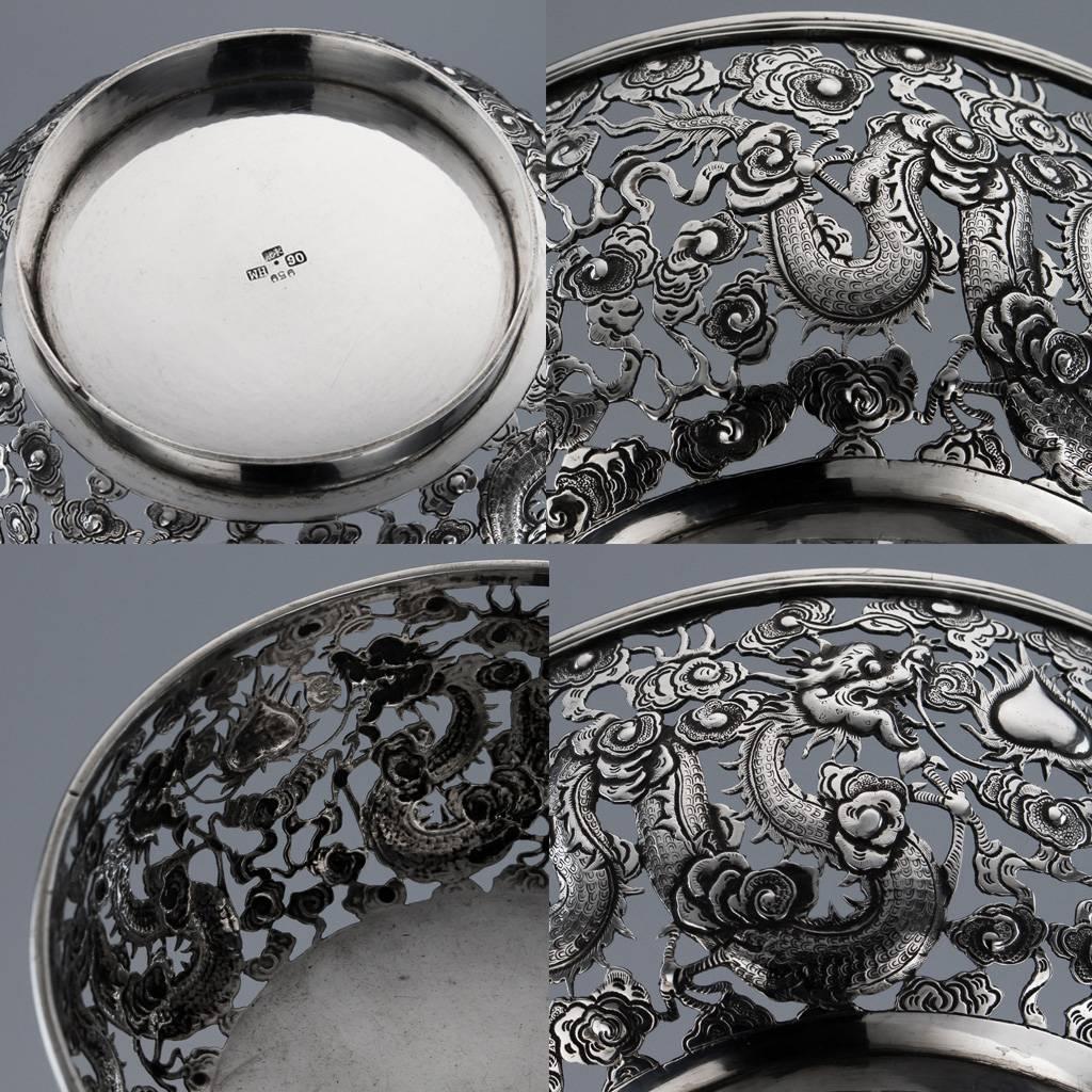 Antique 19th Century Chinese Export Silver Wang Hing Dragon Bowl, circa 1890 3
