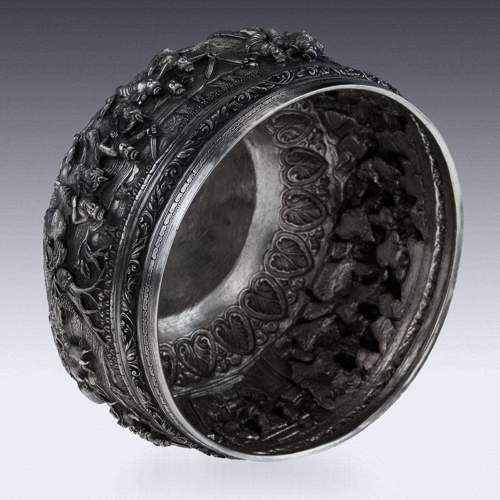 Antique Exceptional Burmese Solid Silver Handcrafted Bowl, circa 1880 1