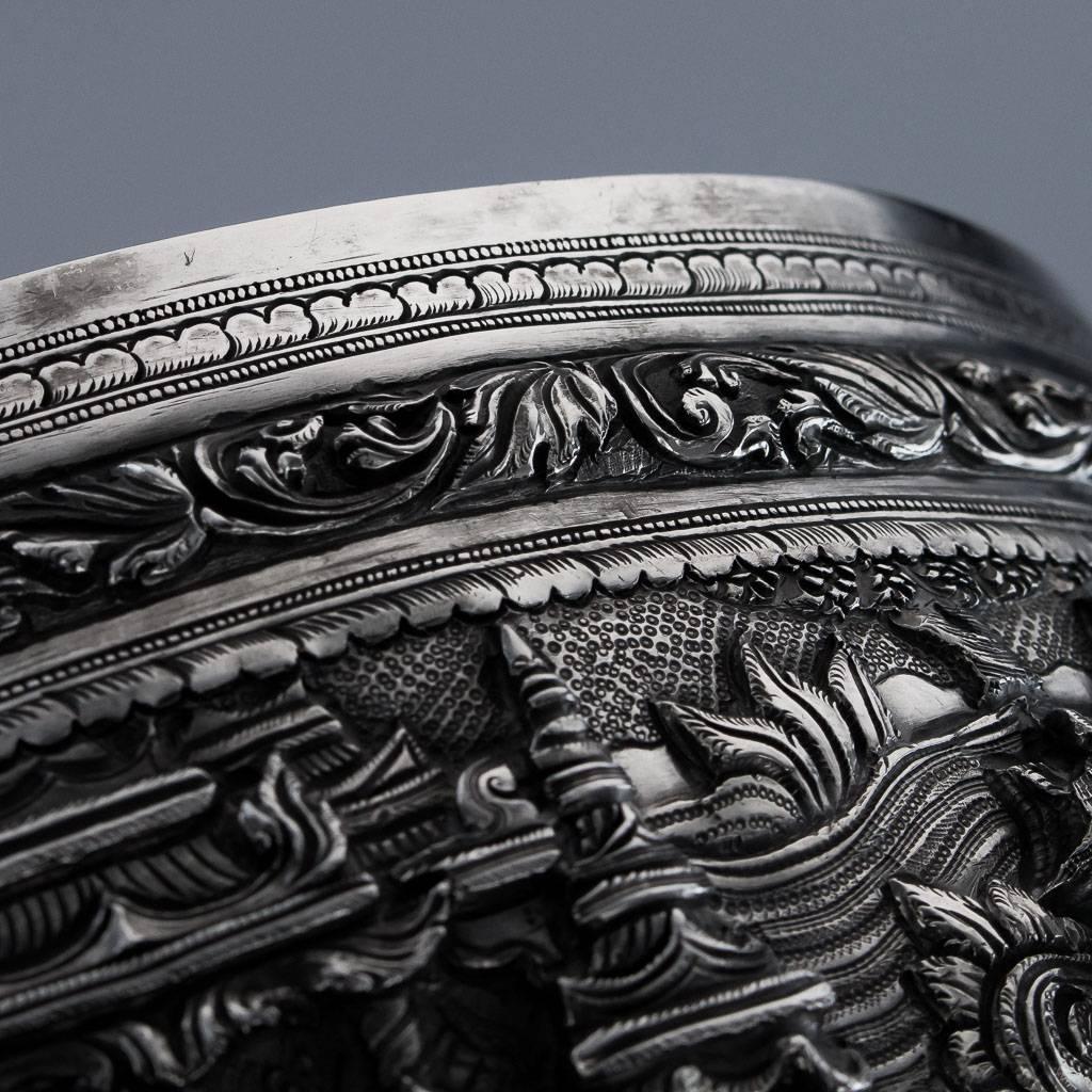 Antique Exceptional Burmese Solid Silver Handcrafted Bowl, circa 1880 3