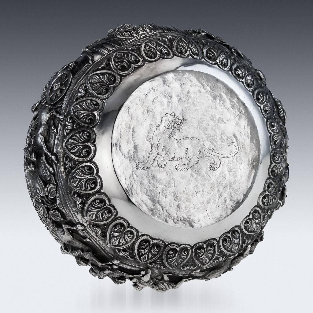 Antique Exceptional Burmese Solid Silver Handcrafted Bowl, circa 1880 2