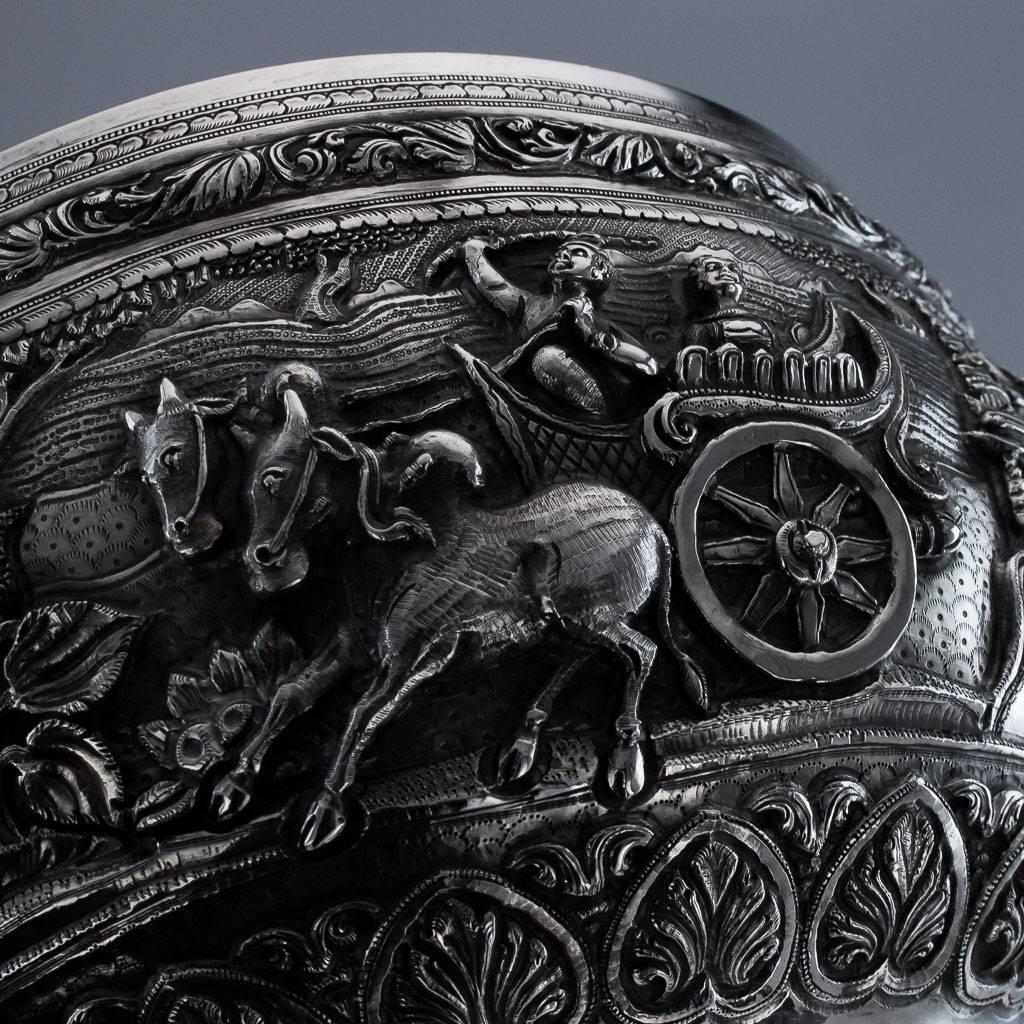 Antique Exceptional Burmese Solid Silver Handcrafted Bowl, circa 1880 4