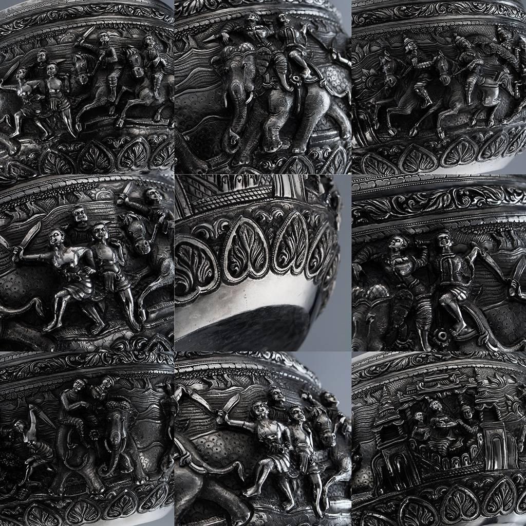Antique Exceptional Burmese Solid Silver Handcrafted Bowl, circa 1880 5