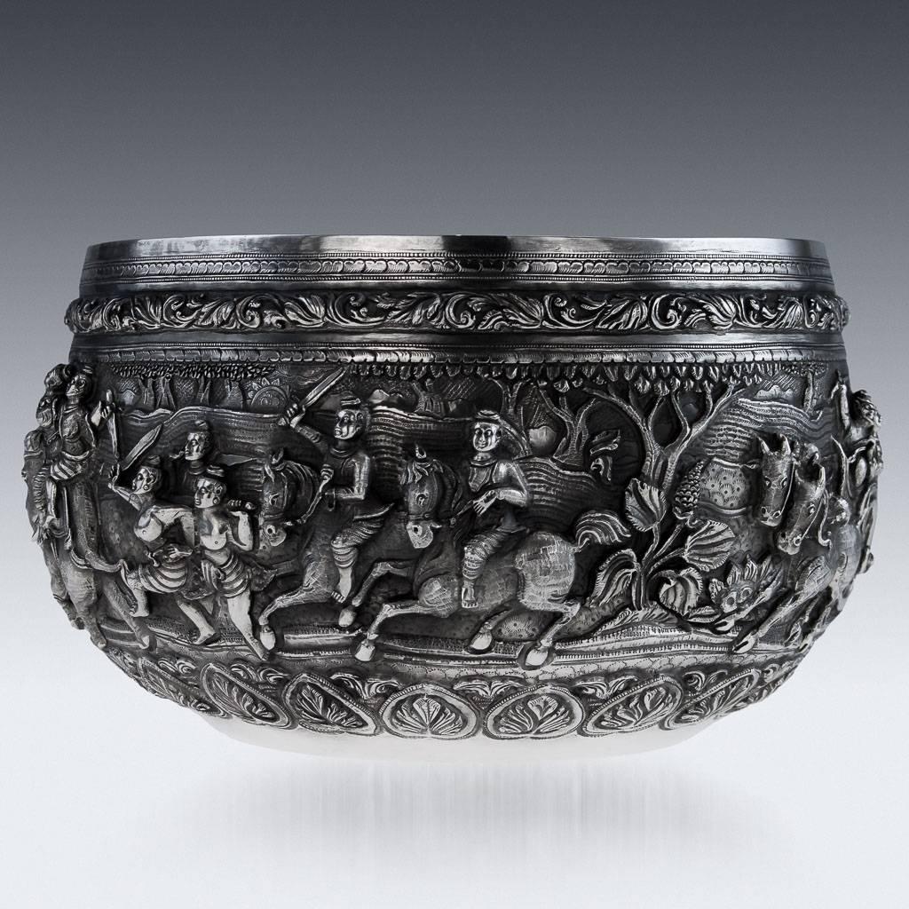 Antique Exceptional Burmese Solid Silver Handcrafted Bowl, circa 1880 In Excellent Condition In Royal Tunbridge Wells, Kent
