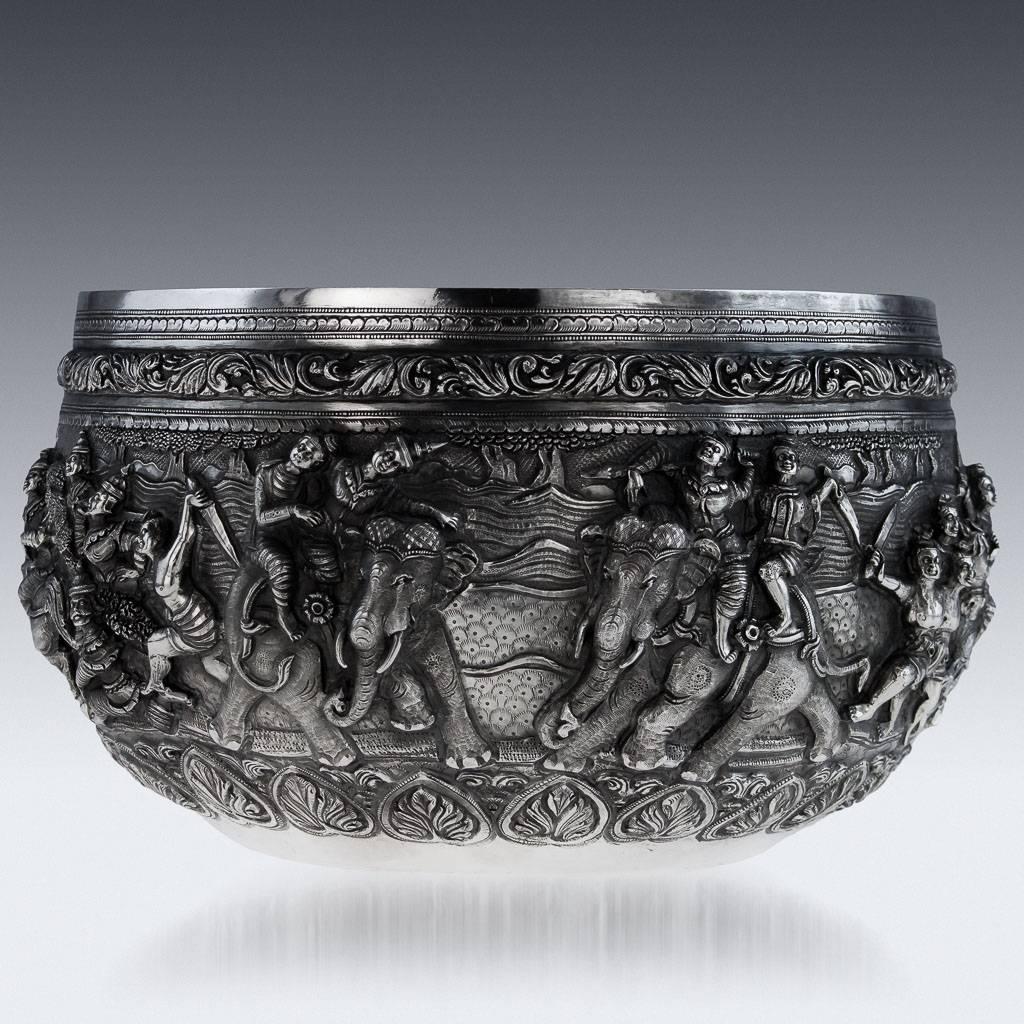 Late 19th Century Antique Exceptional Burmese Solid Silver Handcrafted Bowl, circa 1880