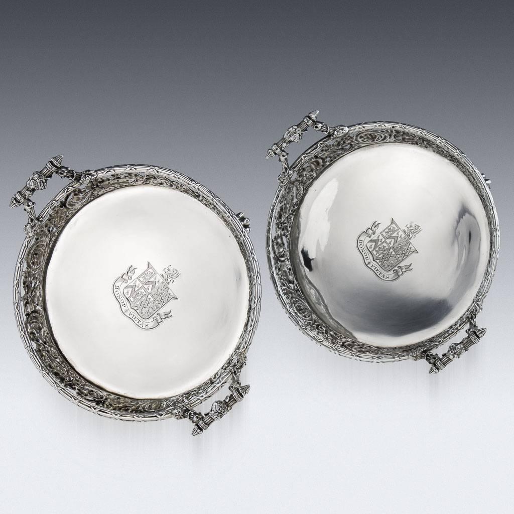Antique 19th Victorian Cellini Solid Silver Pair of Wine Coasters, circa 1885 In Excellent Condition In Royal Tunbridge Wells, Kent